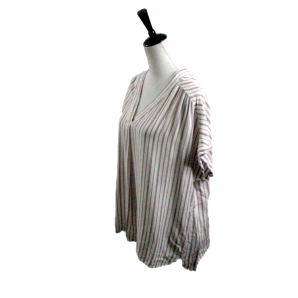 Nine West Dark Red/White Stripe Boxy Cut Short Sleeve Blouse Size XL - Picture 2 of 4